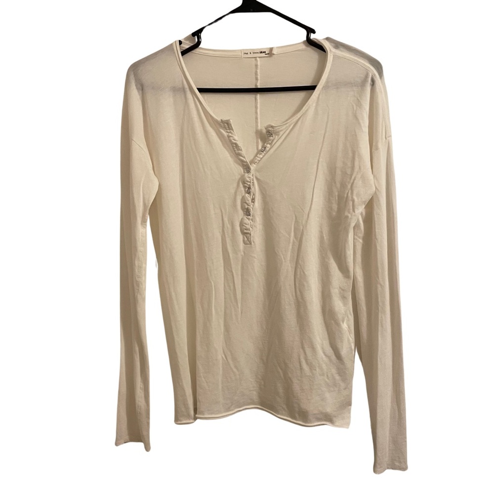 Rag & Bone Jean Long Sleeve Cotton Henley Shirt with Stark White Button Size XS